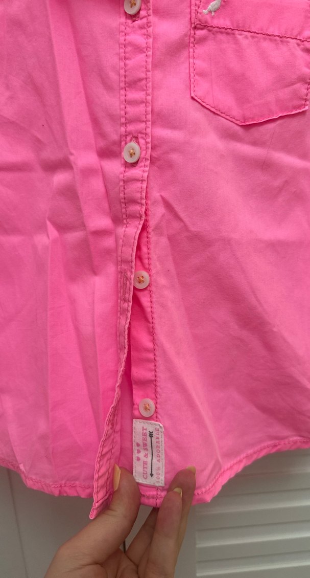 Kız Çocuk Pembe Düğmeli Uzun Kollu Gömlek - Görsel 3