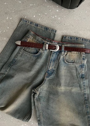 Diğer Kadin Aci Kahverengi Bordo Kroko Desenli Silver Toka Kemer