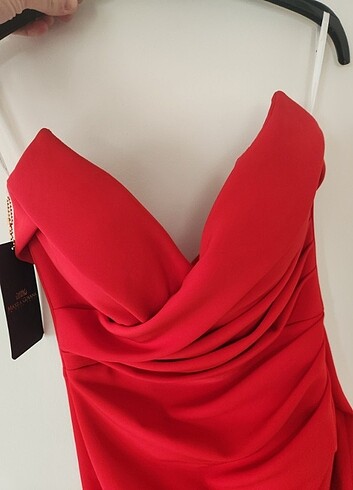 Kırmızı straplez midi abiye elbise 36 beden ama 38 uyumlu - Görsel 2