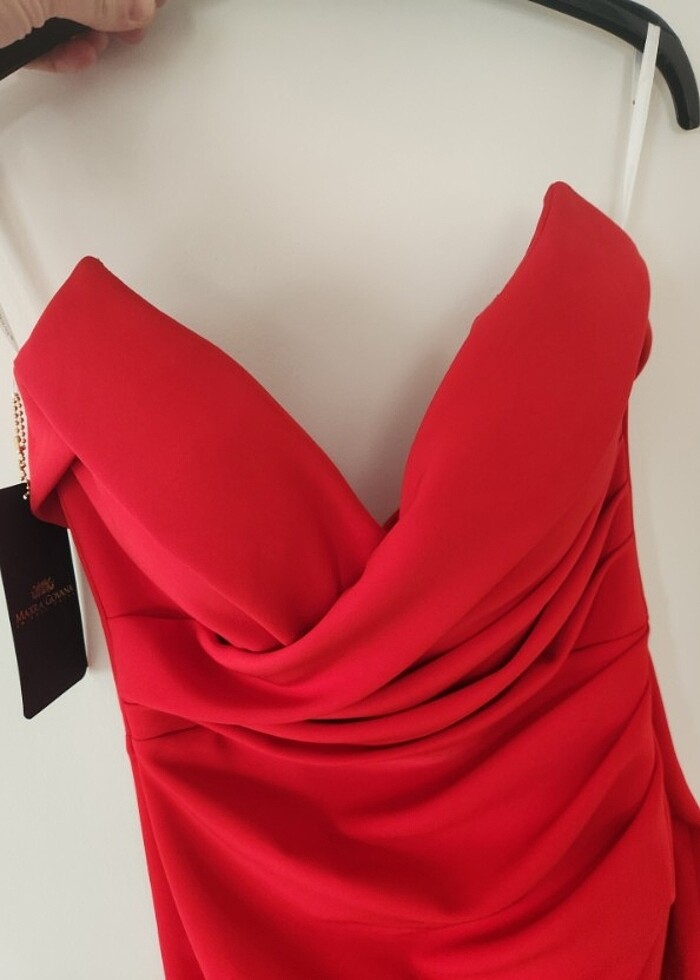 Kırmızı straplez midi abiye elbise 36 beden ama 38 uyumlu - Görsel 2