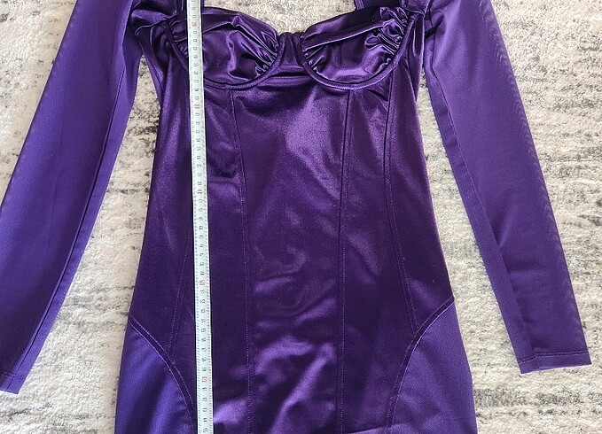 Bershka S Beden mor mini elbise 80 cm uzunluk  - Görsel 3