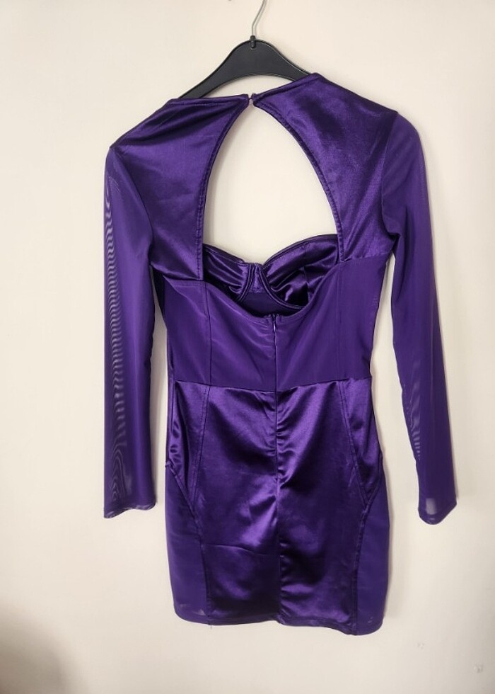 Bershka S Beden mor mini elbise 80 cm uzunluk  - Görsel 2