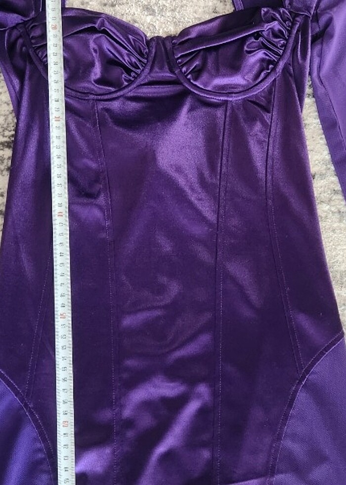 Bershka S Beden mor mini elbise 80 cm uzunluk  - Görsel 3