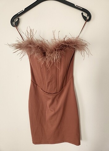 Bershka mini straplez elbise S Beden pudra pembe  - Görsel 2