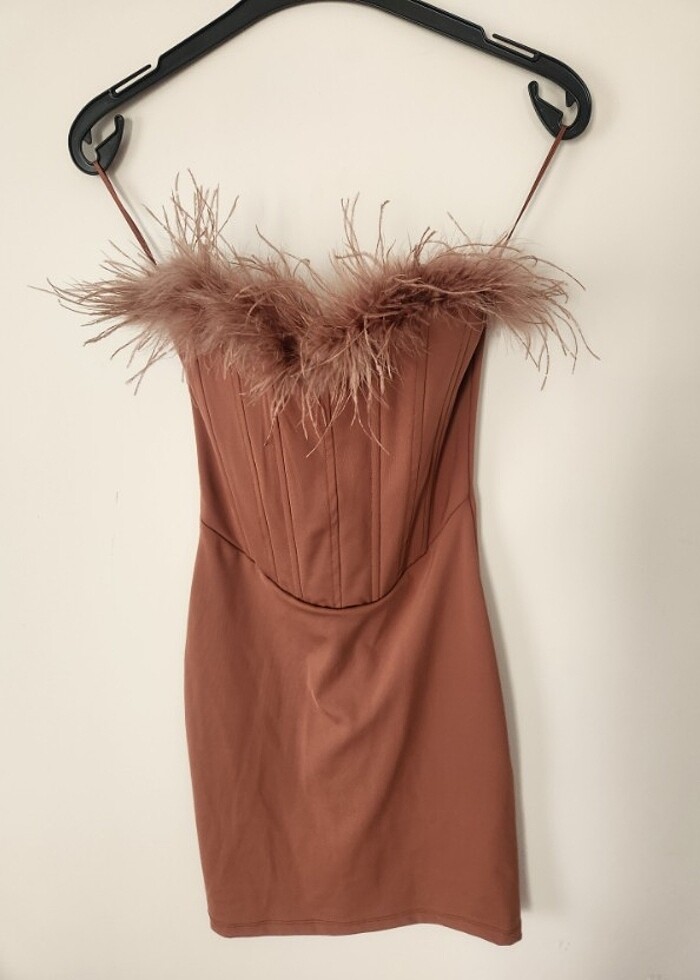 Bershka mini straplez elbise S Beden pudra pembe  - Görsel 2