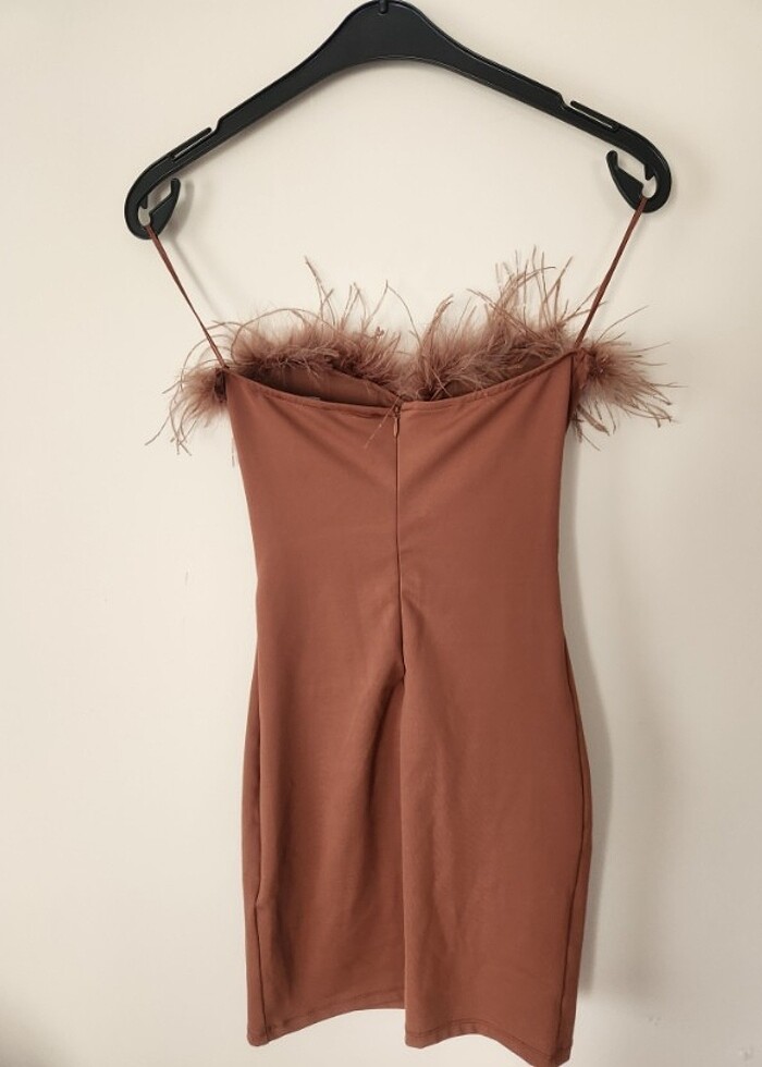 Bershka mini straplez elbise S Beden pudra pembe  - Görsel 4