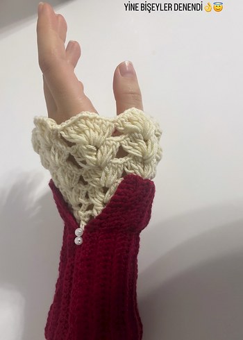 Bordo Bohem Örgü Kadın Eldiveni - Görsel 4