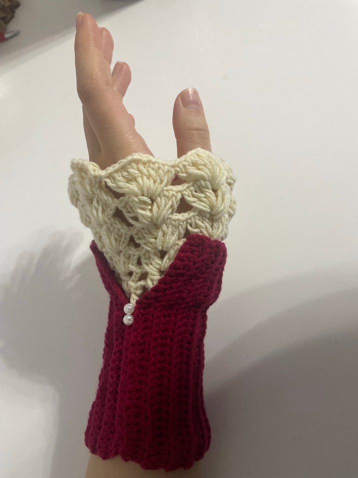 Bordo Bohem Örgü Kadın Eldiveni - Görsel 3
