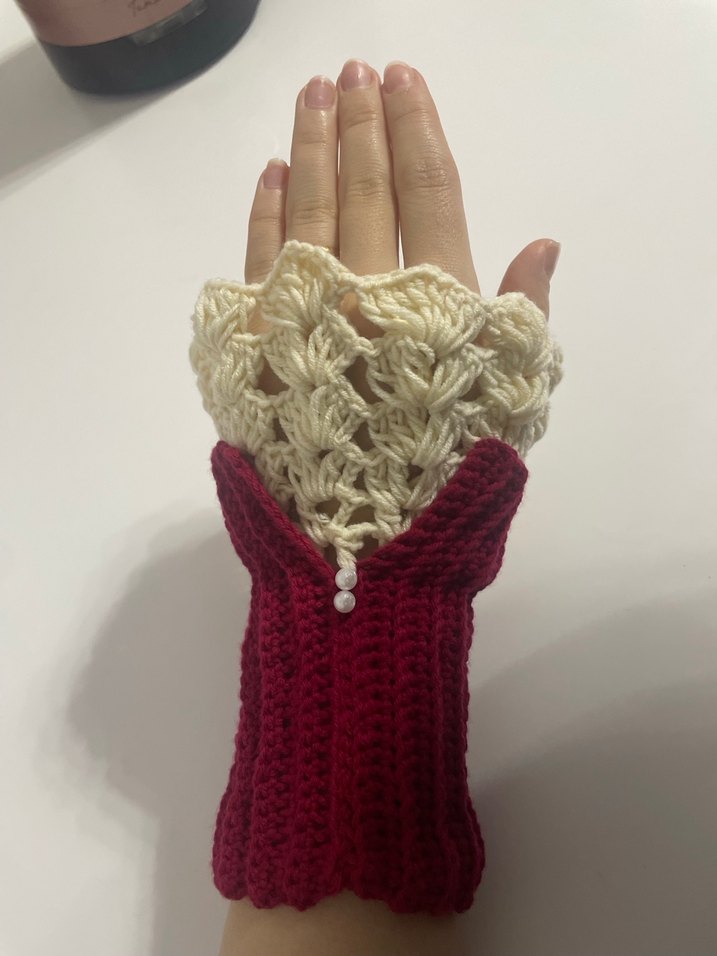 Bordo Bohem Örgü Kadın Eldiveni - Görsel 2