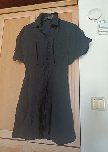 Düğmeli Siyah gömlek elbise - Görsel 2