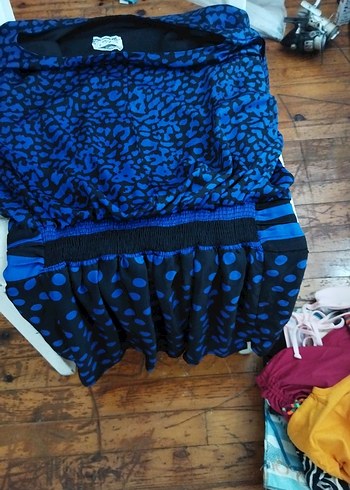 Mavi Drapeli Bağlama Desenli Uzun Hamile Eteği - Görsel 3