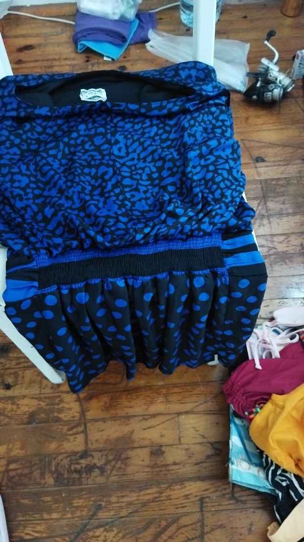 Mavi Drapeli Bağlama Desenli Uzun Hamile Eteği - Görsel 3