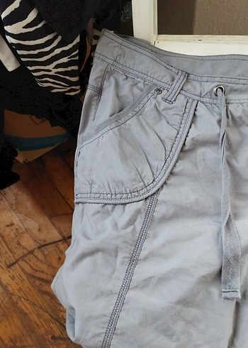 Gri Keten Kuşaklı Mini Hamile Şortu - Görsel 3