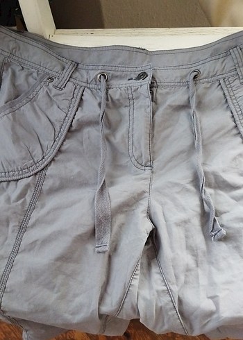 Gri Keten Kuşaklı Mini Hamile Şortu - Görsel 2