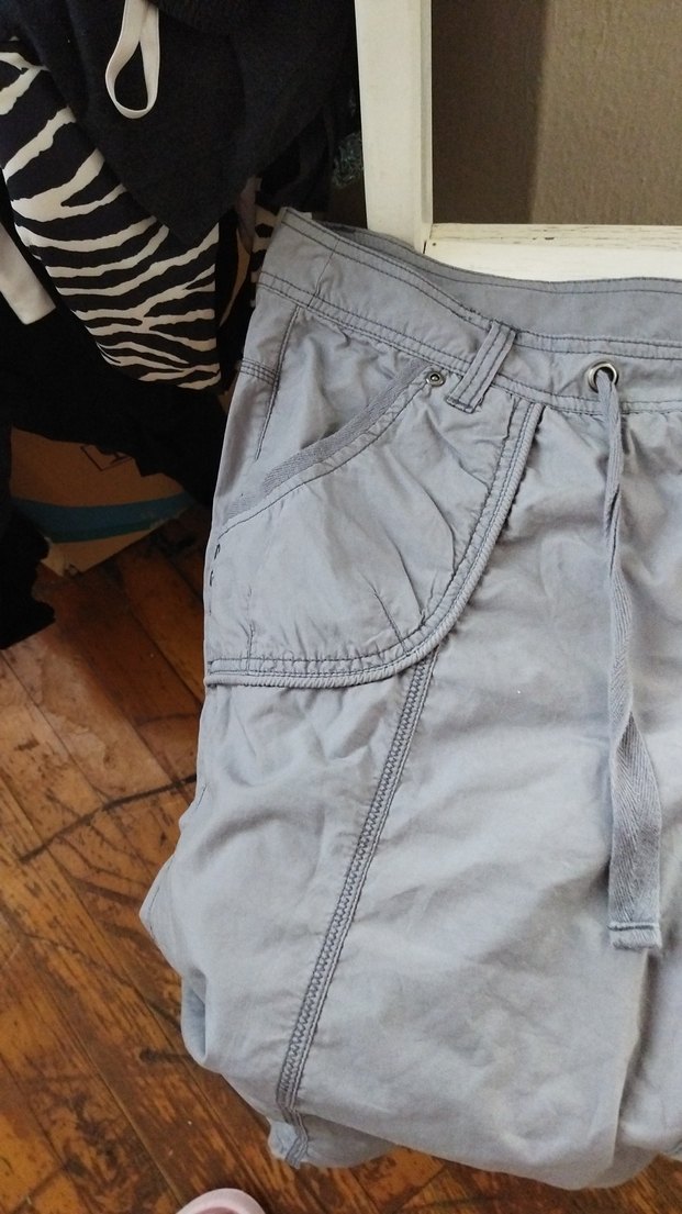 Gri Keten Kuşaklı Mini Hamile Şortu - Görsel 3