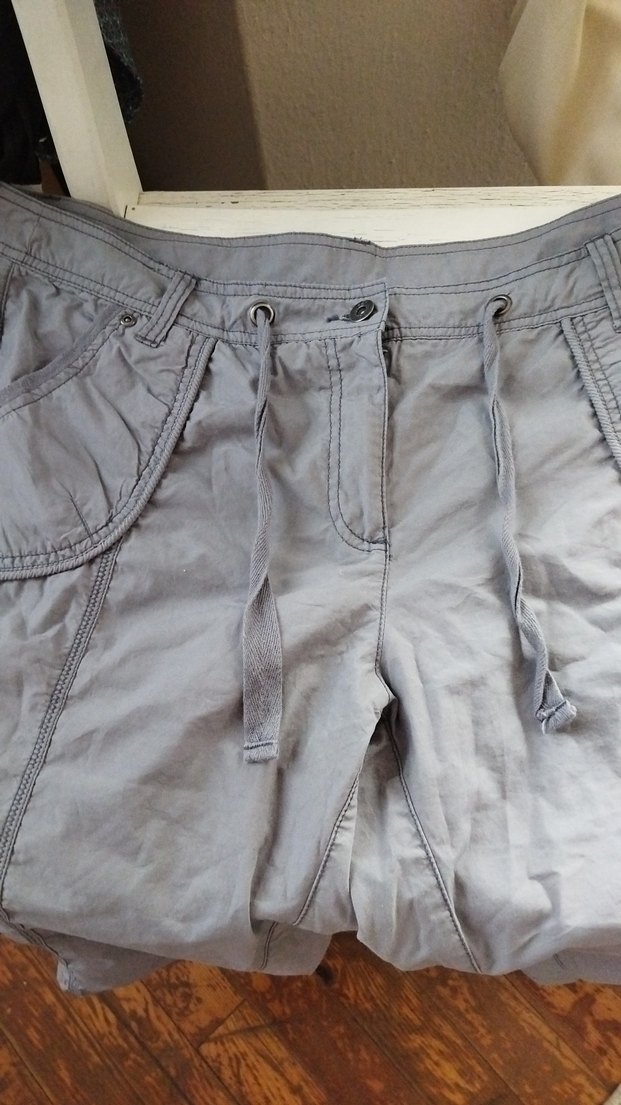 Gri Keten Kuşaklı Mini Hamile Şortu - Görsel 2