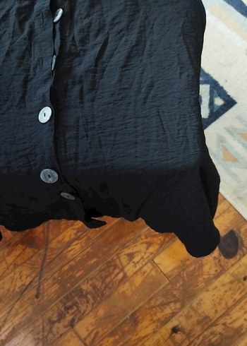 Siyah V Yaka Düğmeli Hamile Tunik - Görsel 4