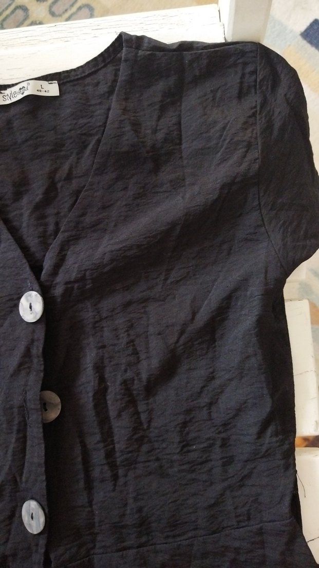 Siyah V Yaka Düğmeli Hamile Tunik - Görsel 2