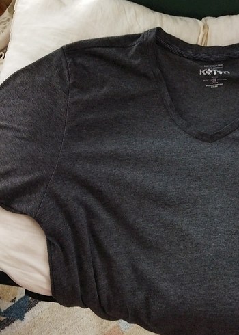 Gri V Yakalı erkek tişört - Görsel 2