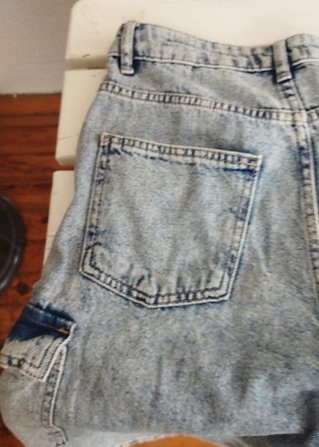 Kadın Gri Mavi Loose Fit Mini Denim Şort - Görsel 7