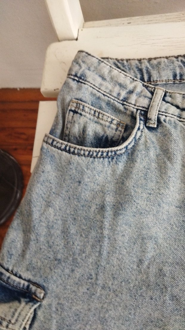 Kadın Gri Mavi Loose Fit Mini Denim Şort - Görsel 3