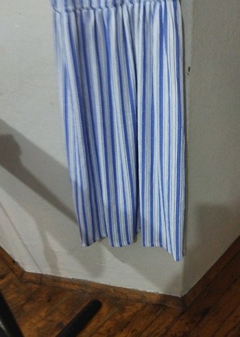 Mavi Çizgili Askılı Uzun Elbise - Görsel 2