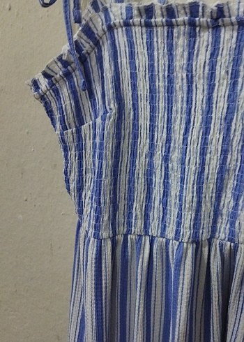 Mavi Çizgili Askılı Uzun Elbise - Görsel 3