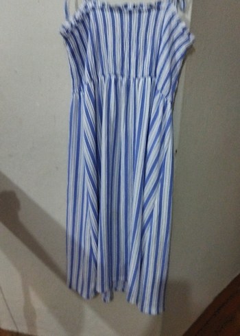 Mavi Çizgili Askılı Uzun Elbise - Görsel 7