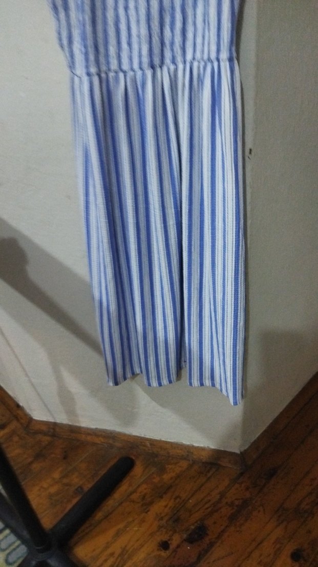 Mavi Çizgili Askılı Uzun Elbise - Görsel 2