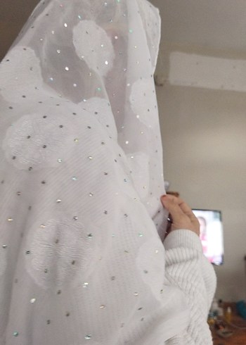 İşlemeli Beyaz namaz örtüsü - Görsel 3