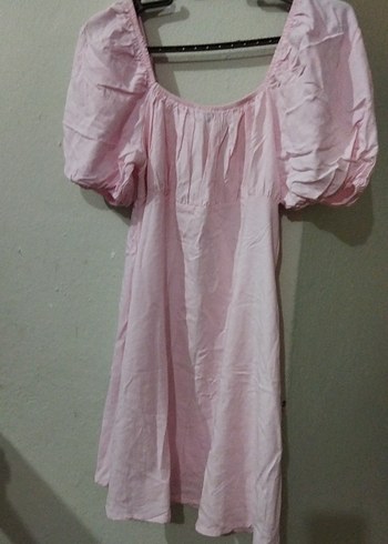 Pembe Midi Boy Pliseli Keten Elbise - Görsel 7