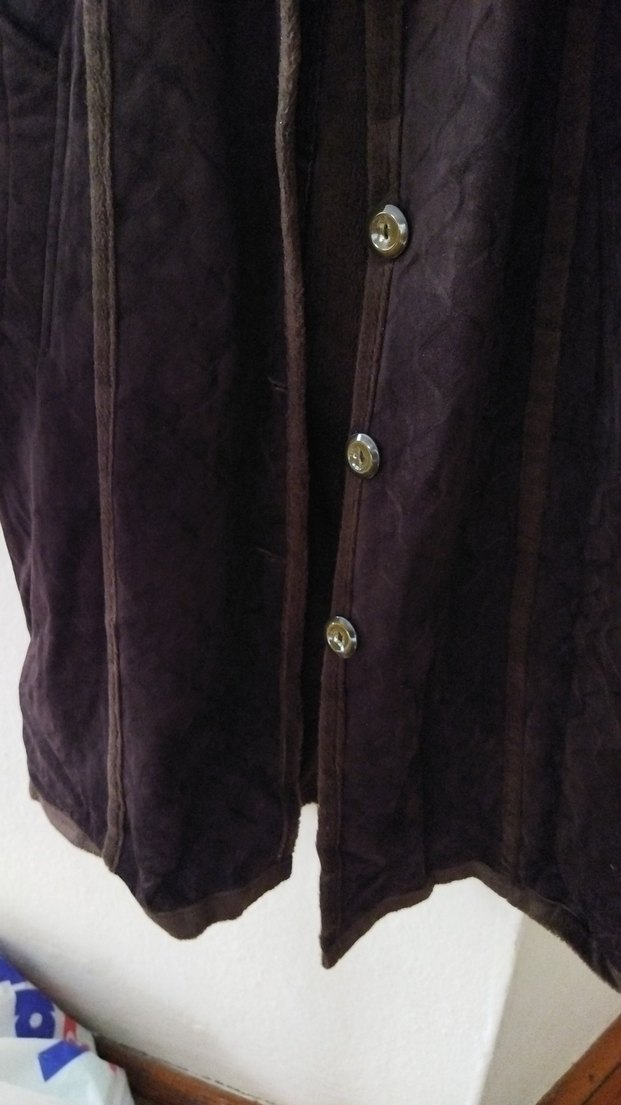 Kahverengi Kadın Süet Uzun manto - Görsel 4