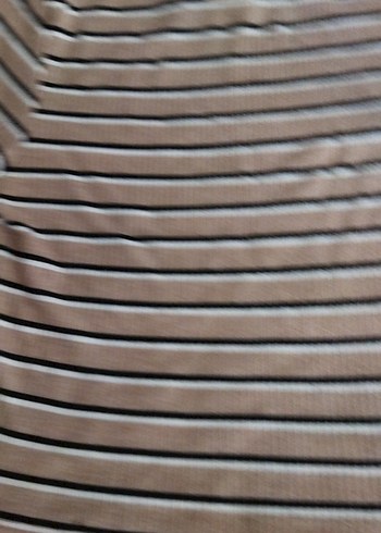 Bej Çizgili Kısa Kollu Kadın Tişört - Görsel 2