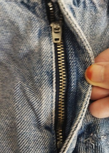 Düğmeli Gri Mavi Kadın Denim Şort - Görsel 2