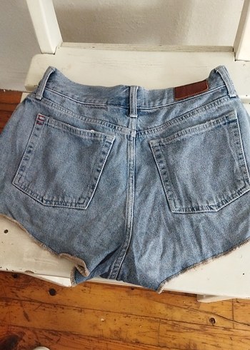 Düğmeli Gri Mavi Kadın Denim Şort - Görsel 5