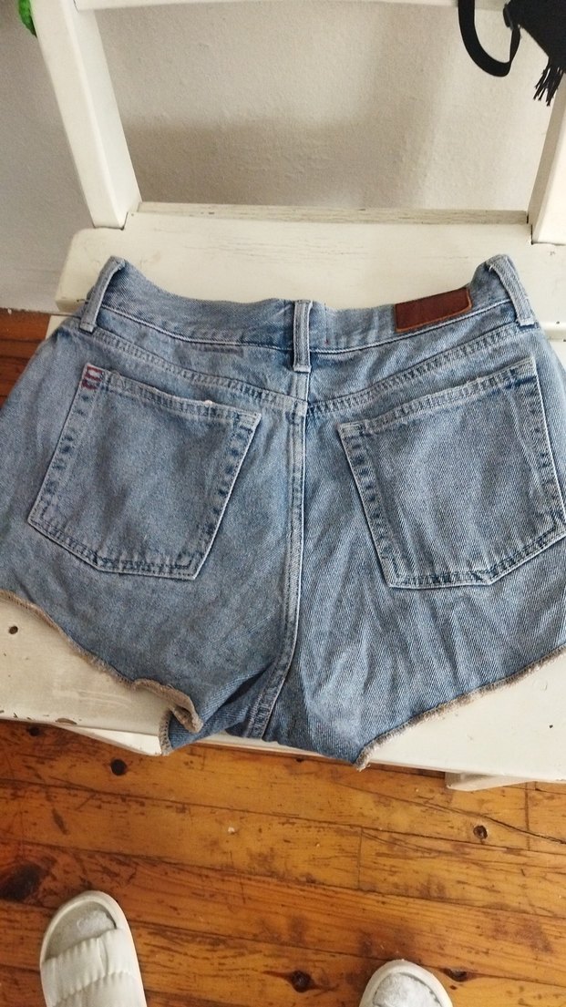 Düğmeli Gri Mavi Kadın Denim Şort - Görsel 5