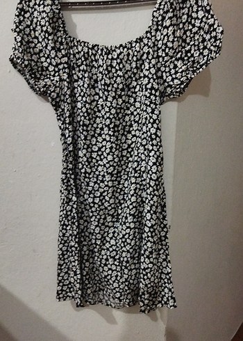 Kısa Kollu Mini Siyah Beyaz Desenli Elbise - Görsel 7