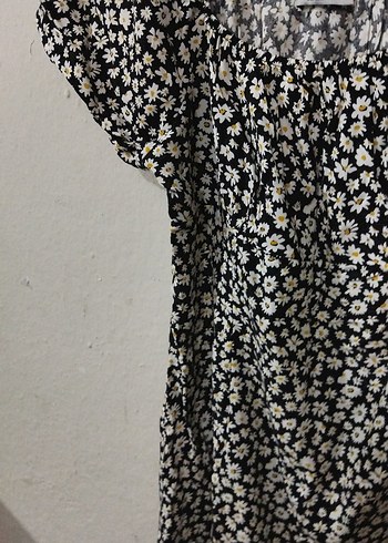 Kısa Kollu Mini Siyah Beyaz Desenli Elbise - Görsel 2