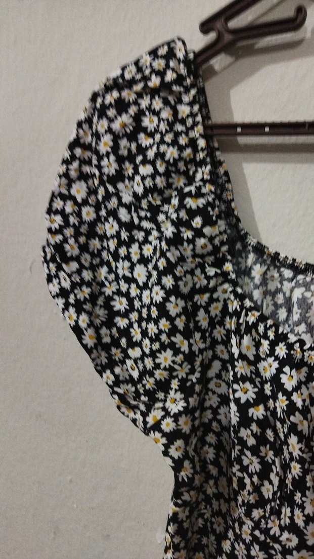 Kısa Kollu Mini Siyah Beyaz Desenli Elbise - Görsel 3