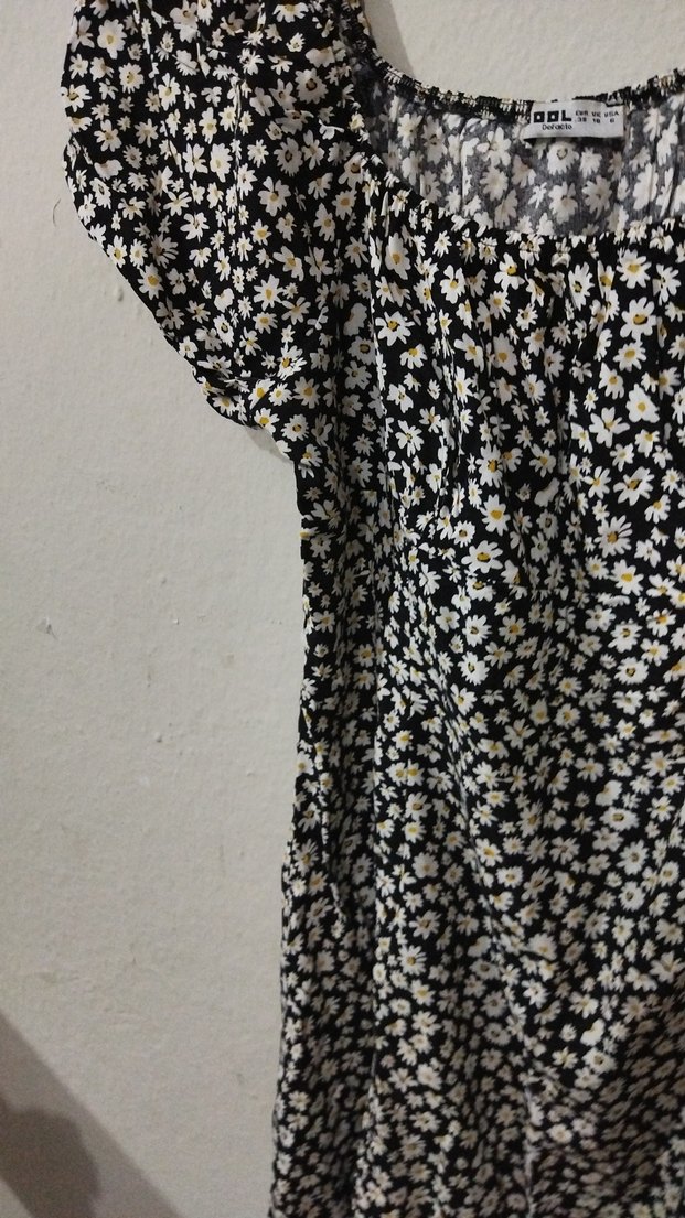 Kısa Kollu Mini Siyah Beyaz Desenli Elbise - Görsel 2