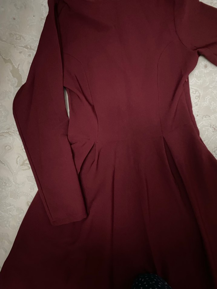 Bordo Uzun Kollu Kadın Elbise - Görsel 4