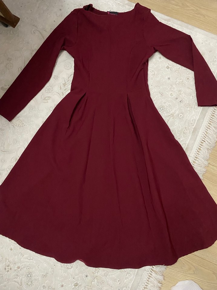 Bordo Uzun Kollu Kadın Elbise - Görsel 2