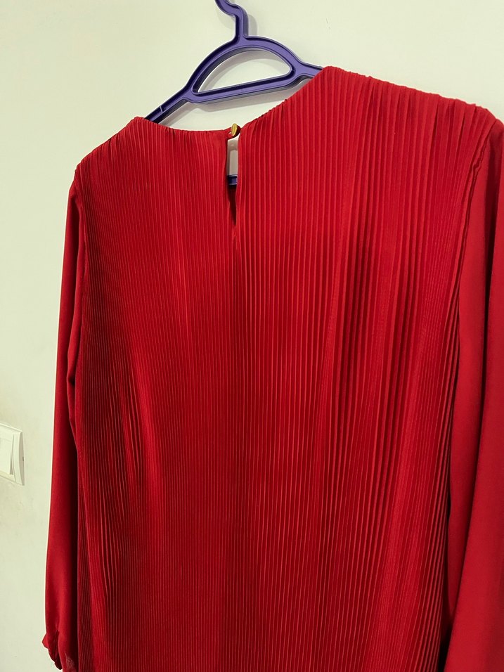 Kadın Kırmızı Uzun Kollu Abiye Tunik - Görsel 5