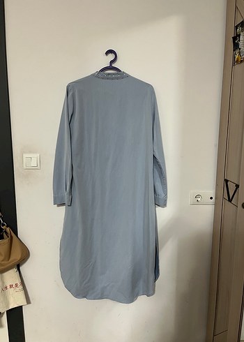 Gri Kadın Uzun Kot Gömlek - Görsel 2