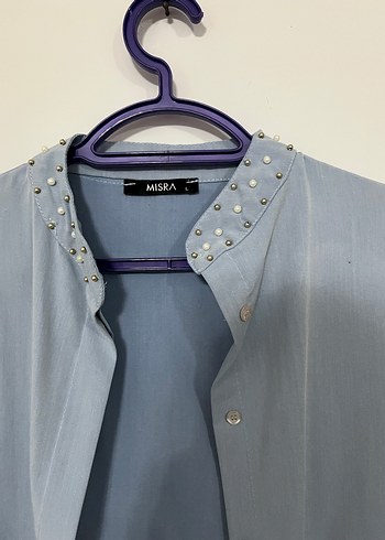 Gri Kadın Uzun Kot Gömlek - Görsel 3