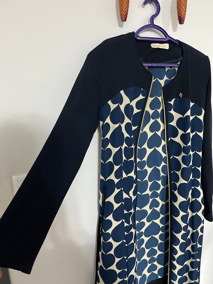 Uzun Mavi Desenli Pardesü - Görsel 2