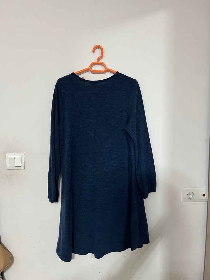 Düğmeli Lacivert Kadın Triko Elbise - Görsel 2