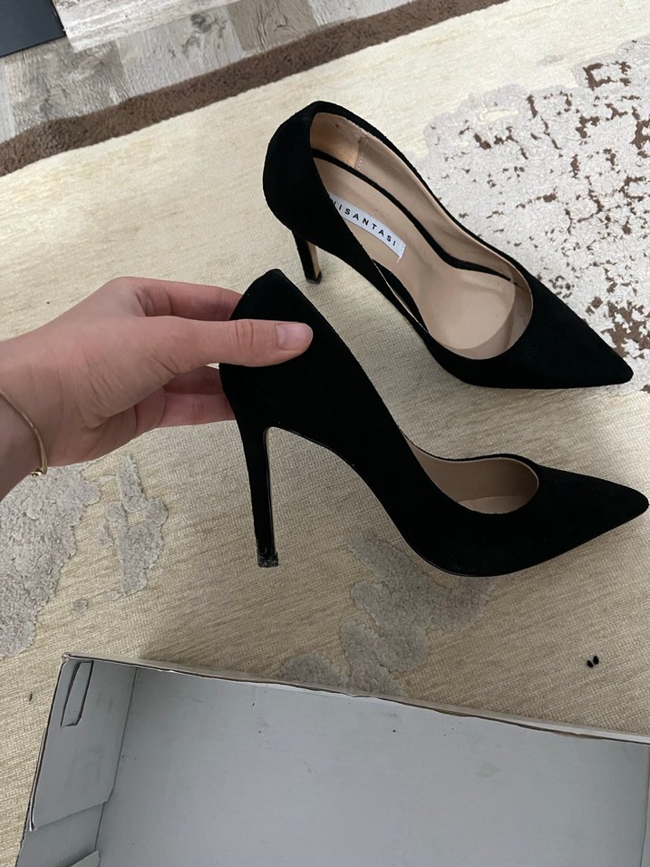 Siyah Süet Stiletto Topuklu Kadın Ayakkabı - Görsel 2