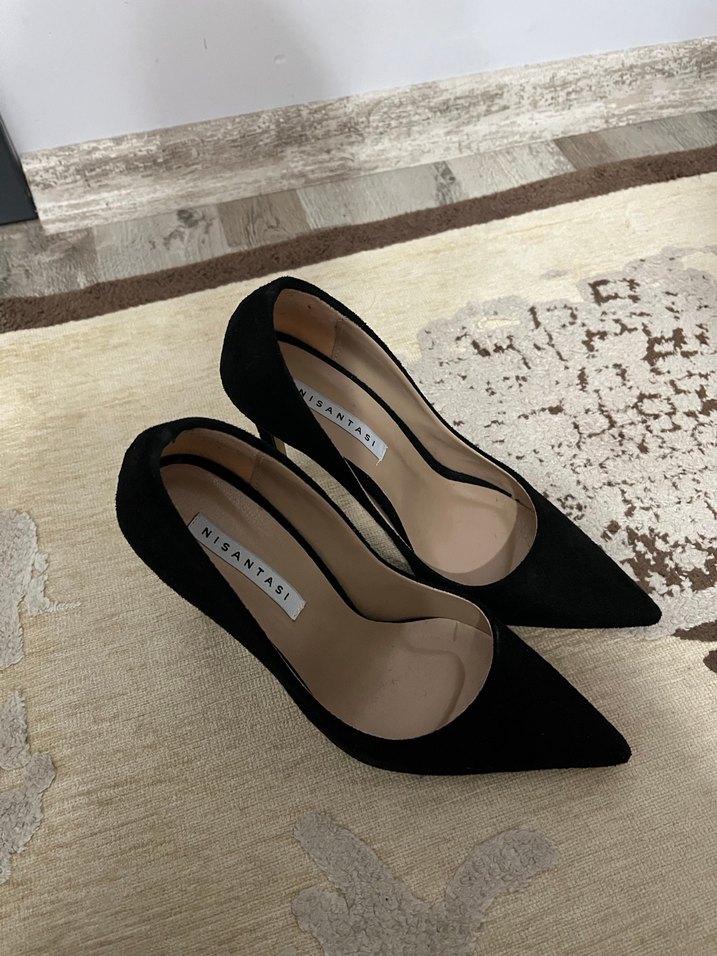 Siyah Süet Stiletto Topuklu Kadın Ayakkabı - Görsel 3