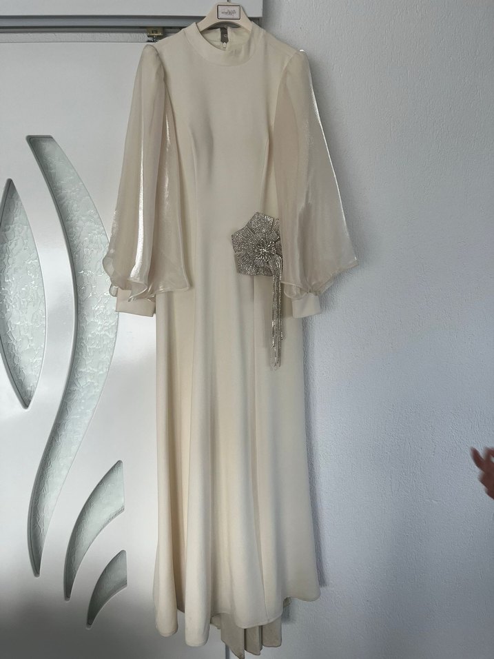 ekru nişan elbisesi - Görsel 4